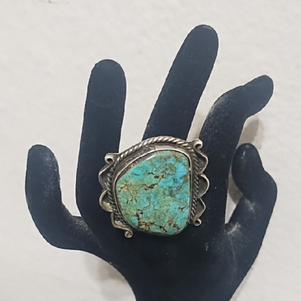 Turquoise Silver Statement Ring - image 1